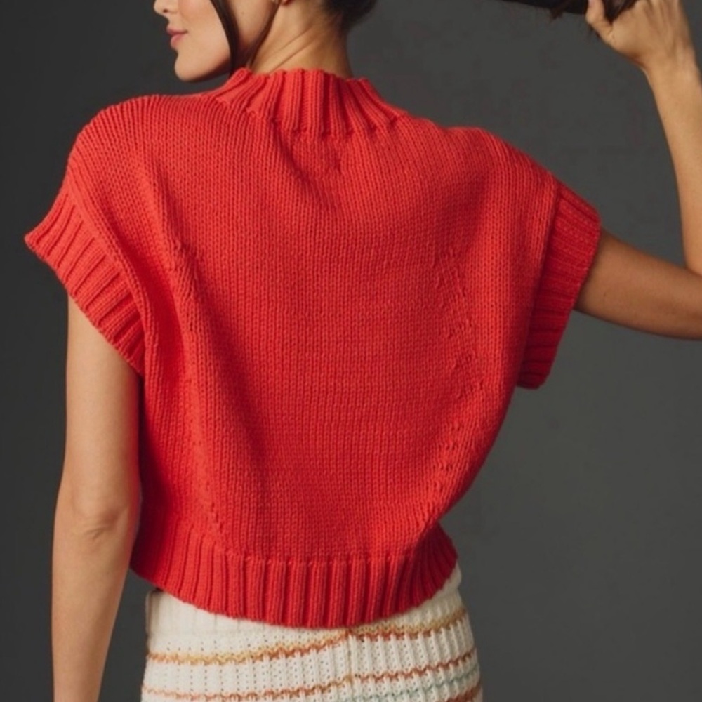 Maeve for Anthropologie Pippa mock-neck short-sleeve sweater vest heart Small - Picture 2 of 6